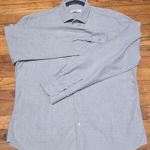 Emile Lafaurie Shirt XL Grey Solid Casual Button Up Long Sleeve Men-
